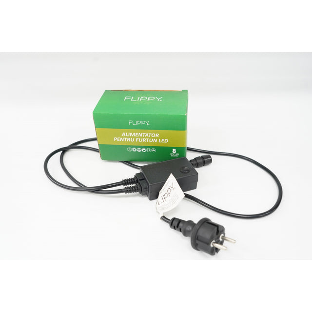 Alimentator furtun luminos, rezista pana la 50 m, Flippy, 8 jocuri de lumini, fir negru - vivimall.ro