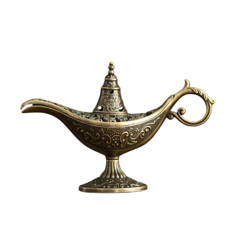 Arzator Tamaie, Flipppy, Model Lampa Aladin, Aliaj, Dimensiune Mica, cu Maner si Capac, Lampa Decorativa Vintage, 3.2 x 9 x 6 cm, Bronz - vivimall.ro