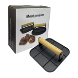 Presa Manuala Pentru Carne, Din Aliaj De Aluminiu, Maner Din Lemn, Presa Pentru Burgeri, Usor De Curatat Si Folosit, Patrata, 16X16X6 Cm, Neagra - vivimall.ro