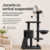 Detaliu platforme și cușcă ansamblu Flippy pentru pisici din lemn negru, structură robustă