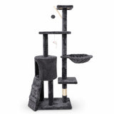 Ansamblu de joacă pentru pisici Flippy, 49x35x135 cm, negru, vedere frontală completă cu toate nivelurile