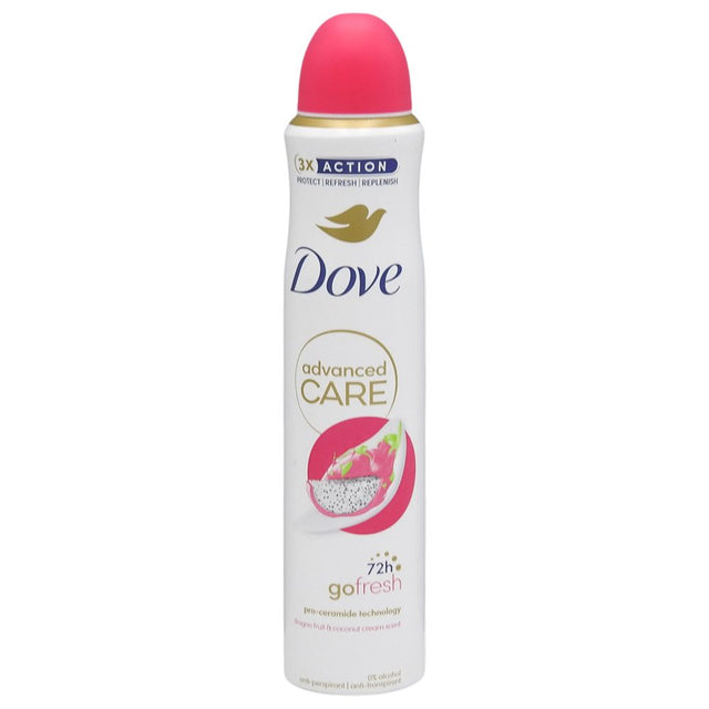 Antiperspirant spray Dove Advanced Care Dragon Fruit și Cocos 200 ml, vedere frontală, protecție 48h