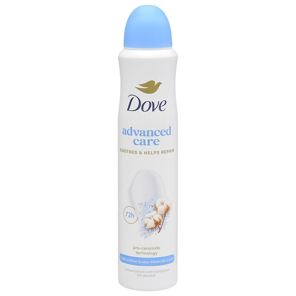 Antiperspirant deodorant Dove Advanced Care Fresh Cotton și Sea Minerals, flacon spray 200 ml, vedere frontală