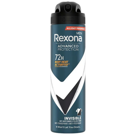 Antiperspirant spray Rexona Men Advanced Protection Invisible 150 ml, vedere frontală flacon albastru
