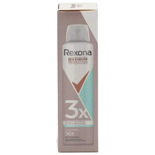 Antiperspirant Rexona Maximum Protection Clean Fresh spray 150 ml, vedere frontală flacon, protecție 48 ore