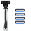 Aparat De Ras Manual, Din Otel Inoxidabil, Suport Lama + 4 Capete De Schimb Incluse, Cutie Pentru Lame, Negru - vivimall.ro