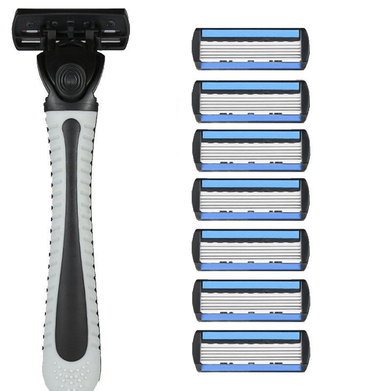 Aparat De Ras Manual, Din Otel Inoxidabil, Suport Lama + 7 Capete De Schimb Incluse, Cutie Pentru Lame, Negru - vivimall.ro