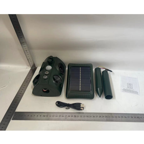 Aparat Solar LED cu Ultrasunete, Vivimall, Repelent pentru Animale Mari si Mici, Lumina Rosie si Alba, Anti Rozatoare, Anti Insecte, Frecventa 13.5KHZ-45.5KHZ, Senzor PIR, 15.5 x 15.4 x 26.2 cm, Verde