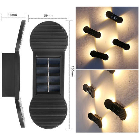 Aplica Solara Led, Abs/Policarbonat, Rezistenta La Apa Ip65, 2 Led-Uri Smd, Pentru Perete, Scari, 1.2V, 600Mah, 16 X 5.9 X 3.3 Cm, Lumina Alb Cald, Negru - vivimall.ro