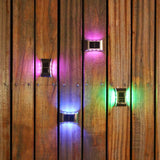 Aplica solara LED Vivimall, ABS/Policarbonat, rezistenta la apa IP65, 6 LED-uri, pentru perete, trepte, borduri, terasa, 1.2V, 600mah, 10 x 6.5 cm, doua moduri de prindere, lumina multicolora, gri