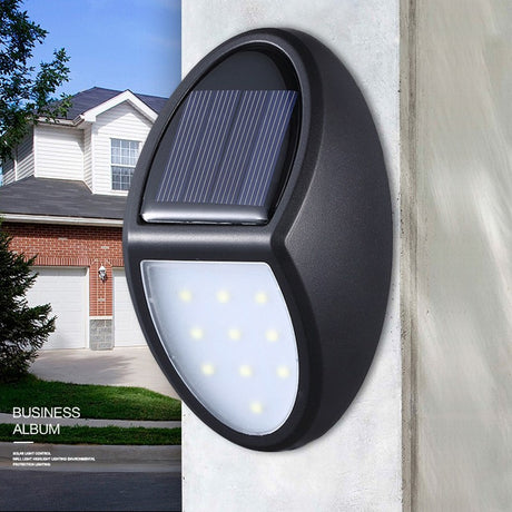Aplica Solara Led Pentru Perete, In Forma Ovala, 10 Led-Uri, Lumina Puternica, Ip65, 12 X 7.5 Cm, 1.2 V, 300 Mah, Autonomie 8-10 Ore, Alb Rece - vivimall.ro