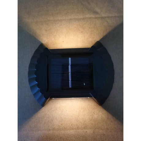 Set 4 Aplice solare LED Bidirectionale pentru perete Flippy, in forma de funda, 8 LED-uri, material ABS si PC, lumina puternica, IP65, 10 x 7.5 cm, baterie 1.2 V, 300 mAh, autonomie 8-10 ore, alb cald