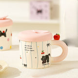 Cana Din Ceramica Cu Capac Si Pai, Capacul Si Paiul Din Silicon Roz, 9X8.5 Cm, Model Cute A, Capacitate 380Ml - vivimall.ro