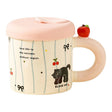 Cana Din Ceramica Cu Capac Si Pai, Capacul Si Paiul Din Silicon Roz, 9X8.5 Cm, Model Cute A, Capacitate 380Ml - vivimall.ro