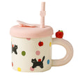 Cana Din Ceramica Cu Capac Si Pai, Capacul Si Paiul Din Silicon Roz, 9X8.5 Cm, Model Cute B, Capacitate 380Ml - vivimall.ro
