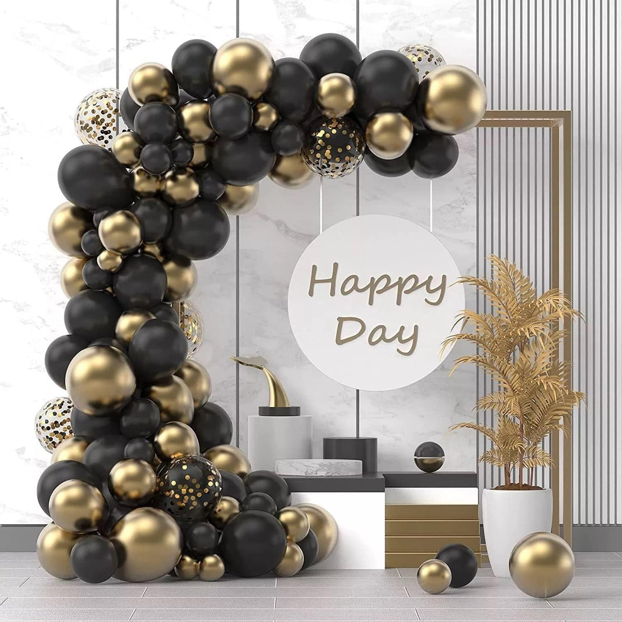 Baloane Decorative Pentru Nunta, Zi De Nastere, Evenimente, Arcada Set Din 107 Baloane, Din Latex, Baloane Cu Confetii, Negru - vivimall.ro