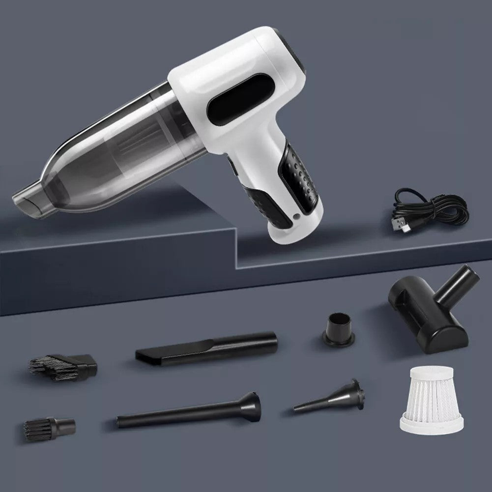 Aspirator Auto Tip Pistol, Vivimall, Aspirator cu Aspirare si Suflare, pentru Casa Masina, Multifunctional fara Fir, incarcare 4000mAh, Alb - vivimall.ro