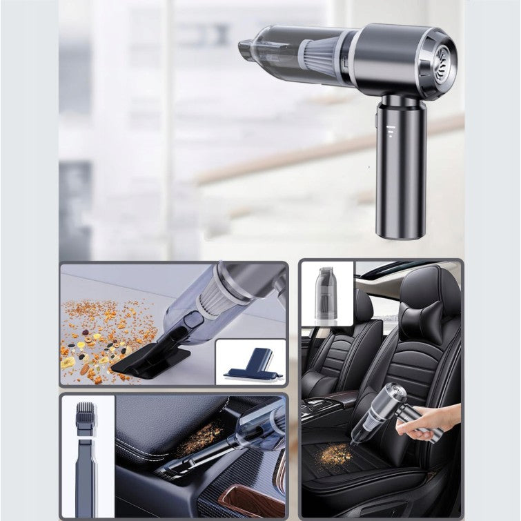 Aspirator Portabil Auto, Vivimall, pentru Casa si Masina, 3 Viteze, Incarcator Tip-C cu Incarcare Rapida, Tub Prelungitor, 2000mAh, 7 Capete de Aspirare si Suflare, 21x20x6.5 cm, Negru - vivimall.ro