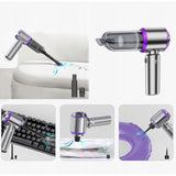 Aspirator Portabil Auto, Vivimall, pentru Casa si Masina, 3 Viteze, Incarcator Tip-C cu Incarcare Rapida, Tub Prelungitor, 2000mAh, 7 Capete de Aspirare si Suflare, 21x20x6.5 cm, Argintiu Mov