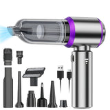 Aspirator Portabil Auto, Vivimall, pentru Casa si Masina, 3 Viteze, Incarcator Tip-C cu Incarcare Rapida, Tub Prelungitor, 2000mAh, 7 Capete de Aspirare si Suflare, 21x20x6.5 cm, Argintiu Mov