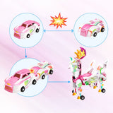 Set 3 mașinuțe magnetice Mars Deer Flippy desfăcute, material ABS roz, detaliu piese de asamblare