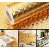 Autocolant de Bucatarie, Vivimall, Autoadeziv, Impermeabil, Rezistent la Temperaturi Ridicate, din PVC, 60 x 100 cm, Model Cub 3D, Auriu - vivimall.ro