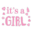 Sticker Autocolant, Vivimall, Tematica Gender Reveal, Model Scris It's a Girl, 19.5x27.5 cm, Roz - vivimall.ro