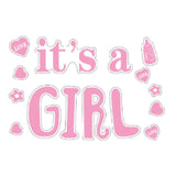 Sticker Autocolant, Vivimall, Tematica Gender Reveal, Model Scris It's a Girl, 19.5x27.5 cm, Roz - vivimall.ro