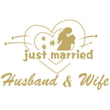 Sticker Autocolant, Vivimall, Tematica Nunta, Model Indragostiti, cu Scris Just Married Husband&Wife, 21x29 cm, Auriu - vivimall.ro