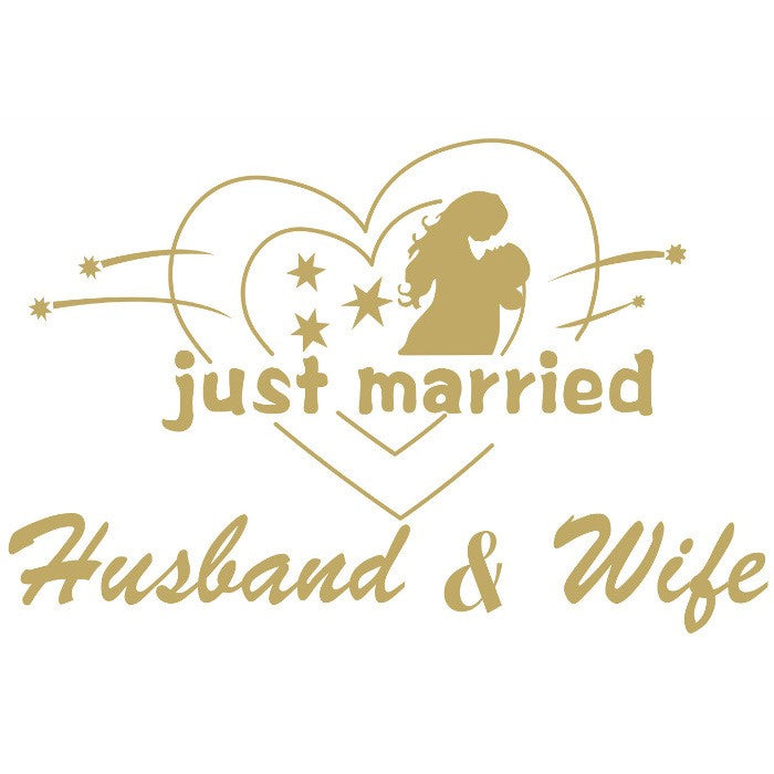 Sticker Autocolant, Tematica Nunta, Cu Scris Just Married Husband&Wife