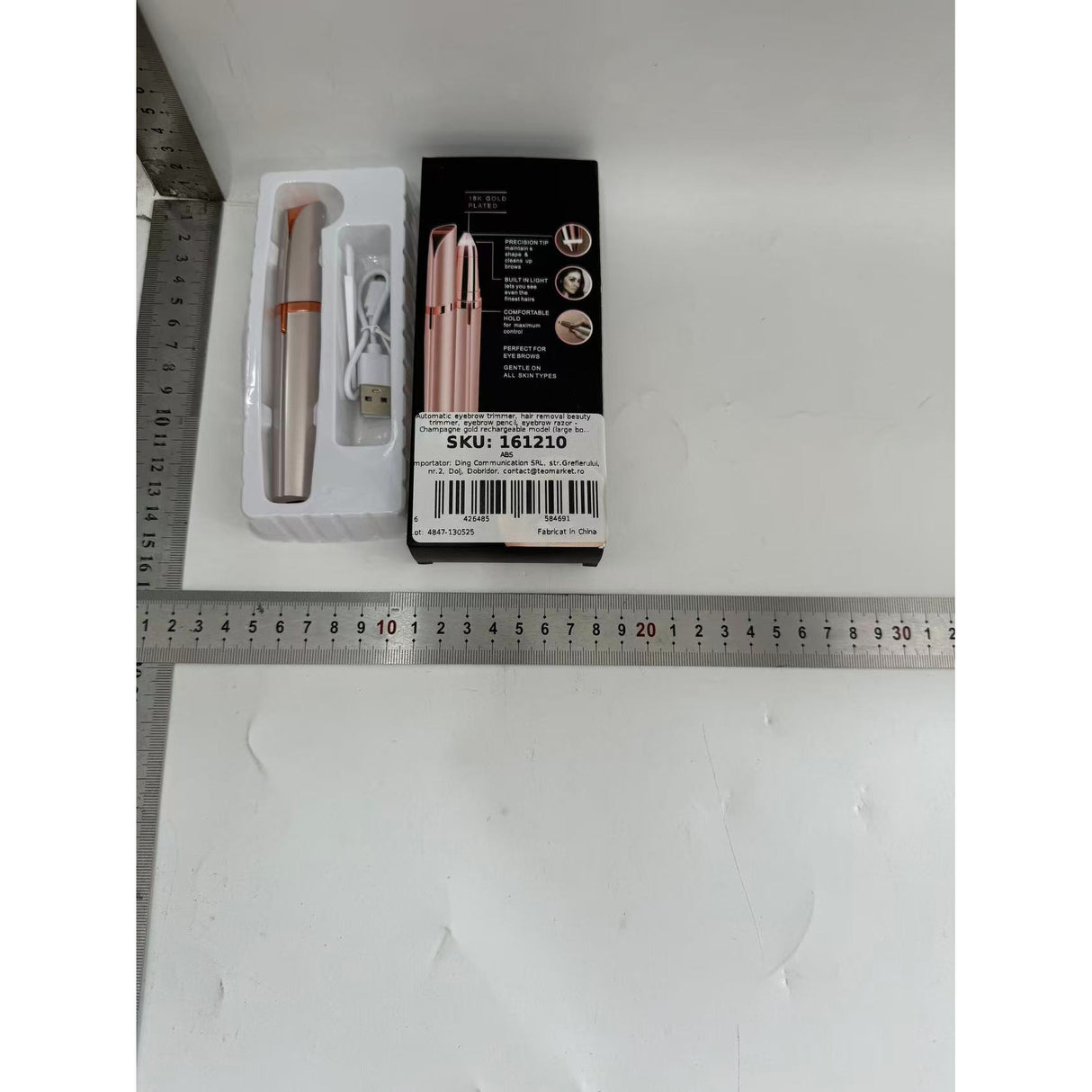Trimmer Facial, Pentru Sprancene, Incarcare Usb, Din Abs, Sampanie - vivimall.ro