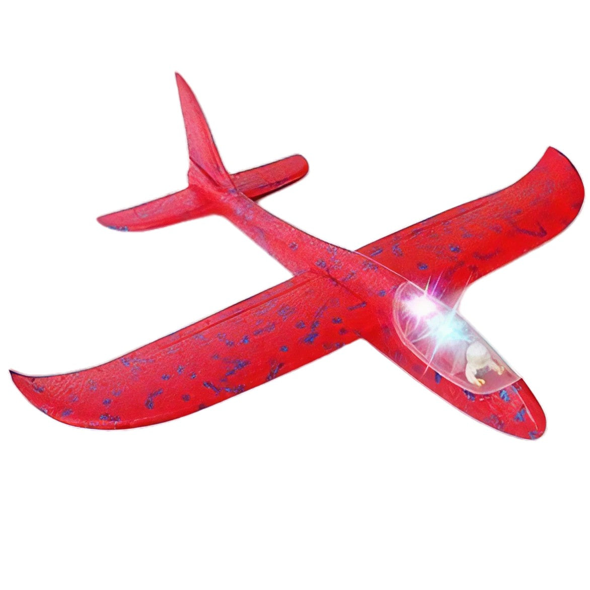 Avion Planor Cu Pilot, Din Polistiren, Cu Lumini In Cabina Pilotului, Lungime 47 Cm, Rosu - vivimall.ro