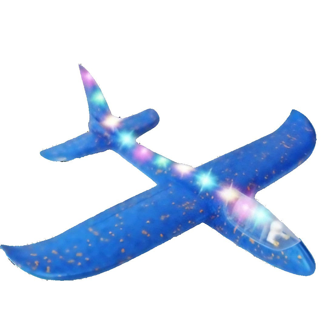 Avion Planor Cu Pilot, Din Polistiren, Cu Lumini Pe Toata Lungimea, 47 Cm, Albastru - vivimall.ro