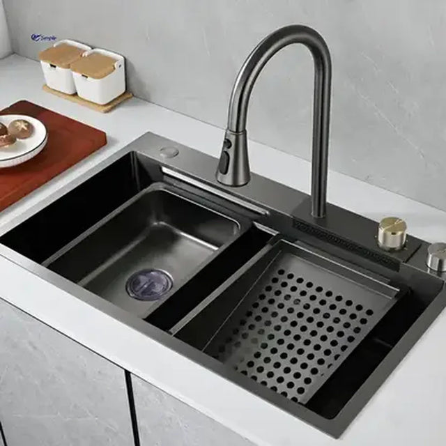 Set Chiuvetă Bucătărie Inox Baterie Dublă Grafit | KitchenPro - vivimall.ro