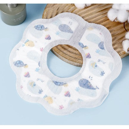 Set 10 Bavete de Unica Folosinta, Flippy, Model Animalute Marine, pentru Bebelusi, din Bumbac, Impermeabil, 28 x 28 cm, Alb/Albastru