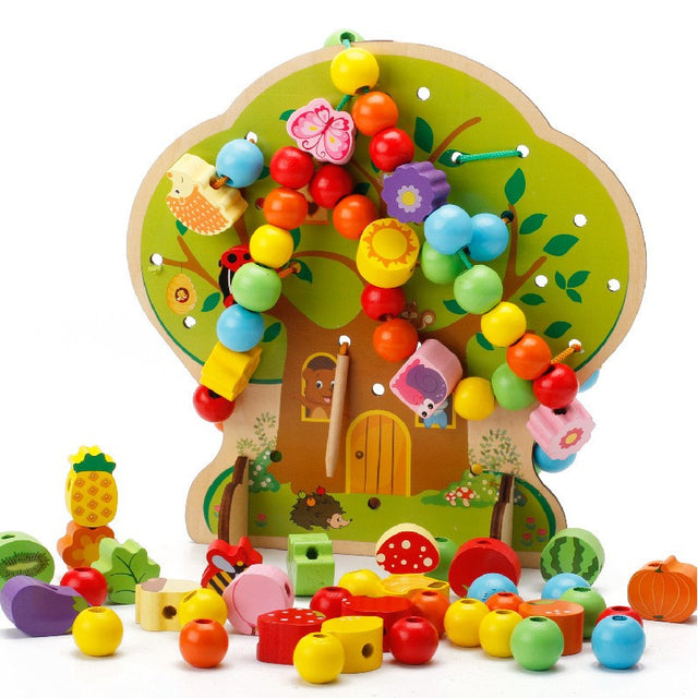 Baby Toy, Educational Fruit Bead Stringing Blocks, Children's Threading Building Blocks, 3-6 Years Old, Boys and Girls, Wooden Beads - Cartoon Home Bead Stringing - vivimall.ro