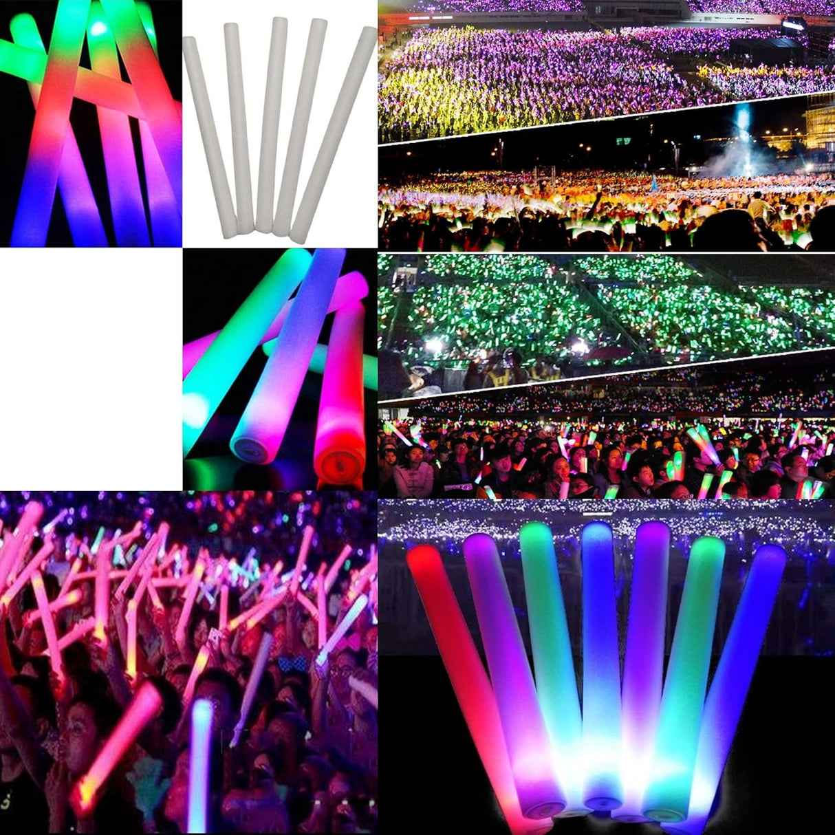 Bagheta cu Led, Flippy, din Burete, cu Baterii, Lumina Multicolora, 48 x 4 cm, Alb