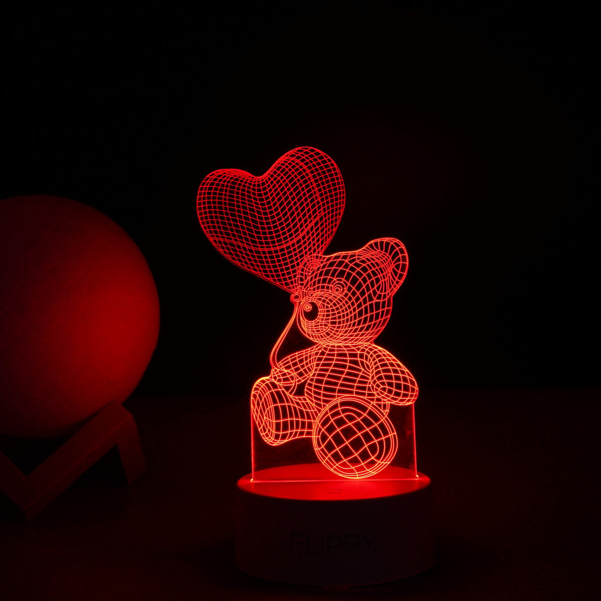 Lampa Led Decorativa, 3D, Ursulet Cu Balon Inima, Cu Telecomanda, Doua Moduri De Alimentare Usb Si Baterii, 20 Cm Inaltime, Din Material Acril Si Lumina A, Alb - vivimall.ro