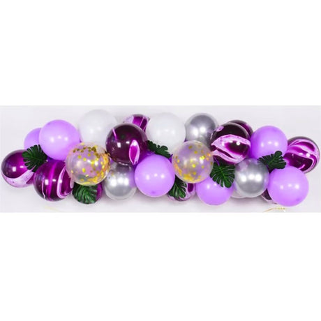 Baloane Decorative Din Latex Si Banner Happy Birthday, Set 37 De Piese, Mov, Alb - vivimall.ro
