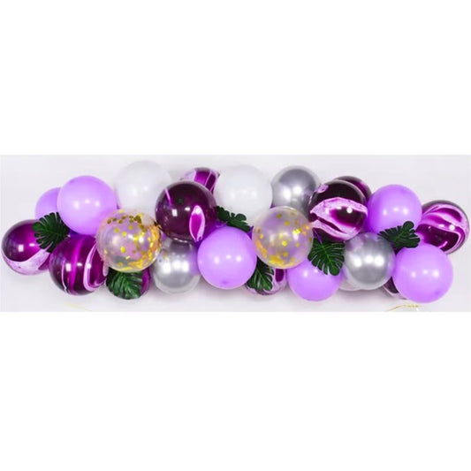 Baloane decorative din Latex si Banner Happy Birthday, Vivimall, Model Aniversare, Set 37 de Piese, Mov, Argintiu, Alb