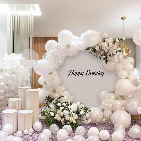 Baloane din Latex pentru Arcada, Vivimall, Set din 120 baloane, Model Party, Botez, Pai transparent si adeziv inclus in cutie, 23 cm, Alb