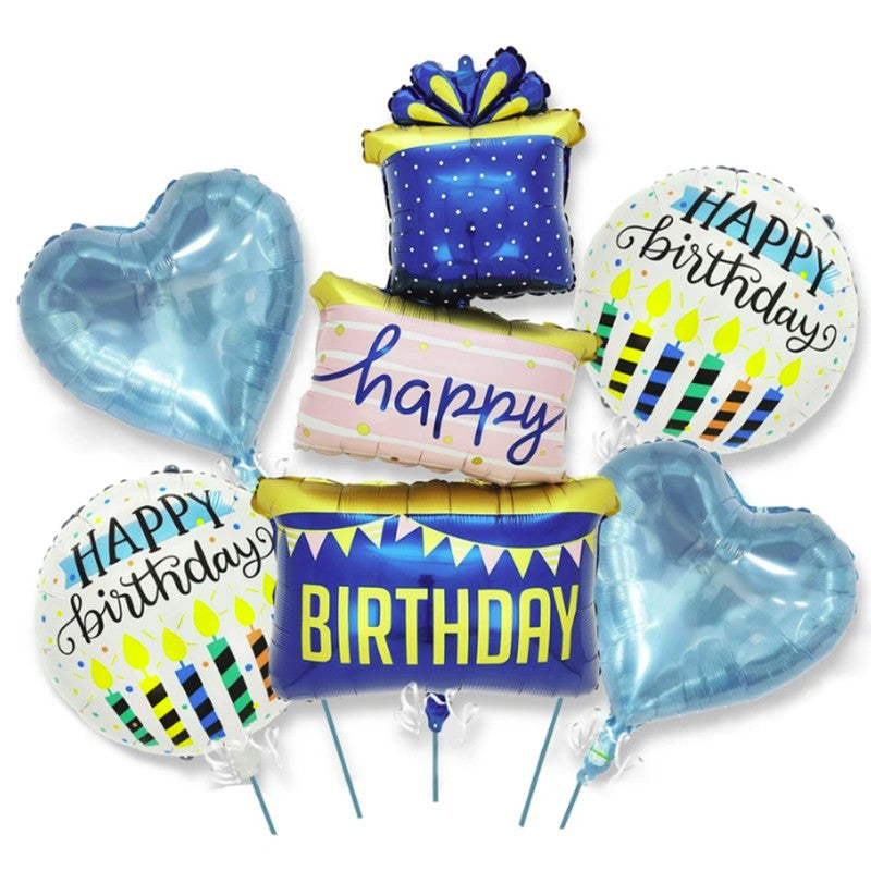 Baloane Pentru Aniversare, Tematica Happy Birthday, Set 5 Baloane, 1 Cadouri, 2 Inimi, 2 Rotunde, Din Folie De Aluminiu, Pai De Carton Inclus