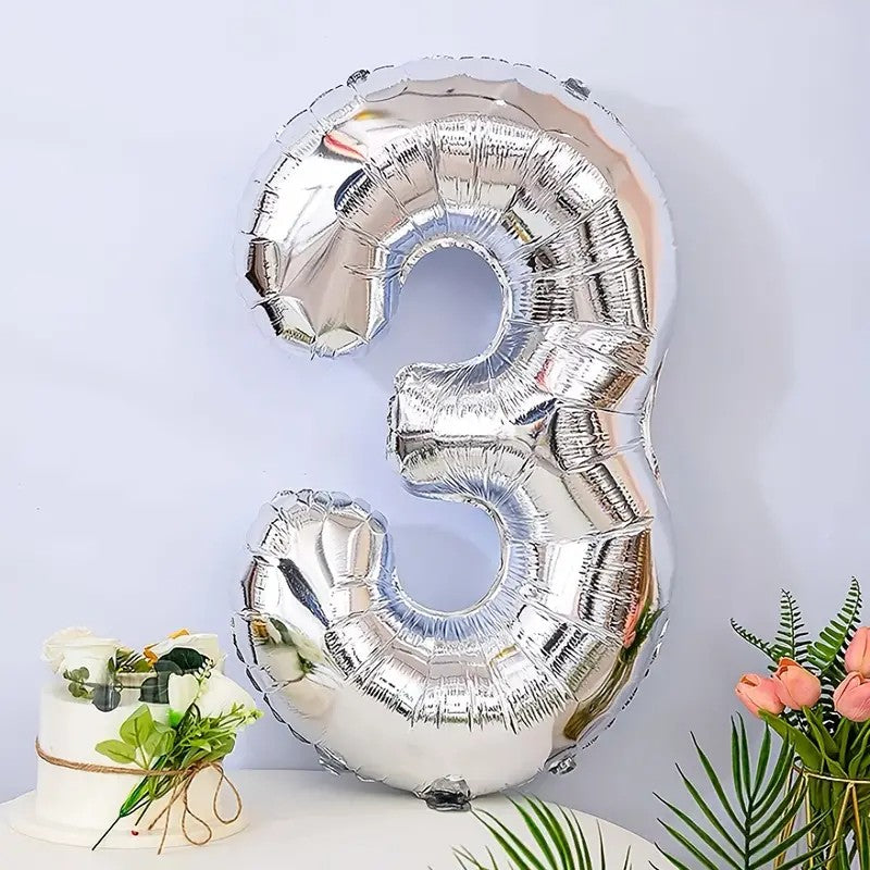 Balon din Folie Vivimall, Cifra 3, 81 cm, Pentru Aer sau Heliu, Bulk, Argintiu - vivimall.ro