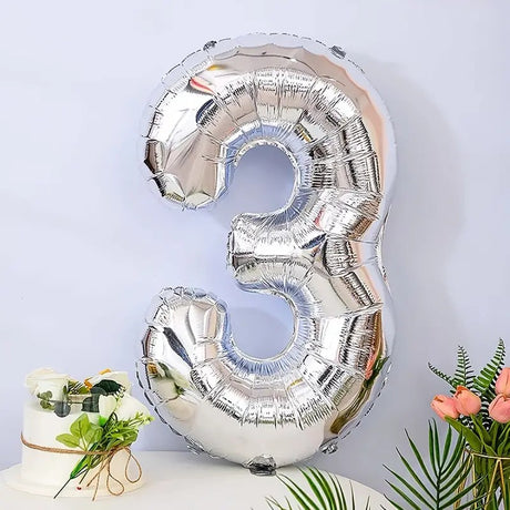 Balon din Folie Vivimall, Cifra 3, 81 cm, Pentru Aer sau Heliu, Bulk, Argintiu - vivimall.ro