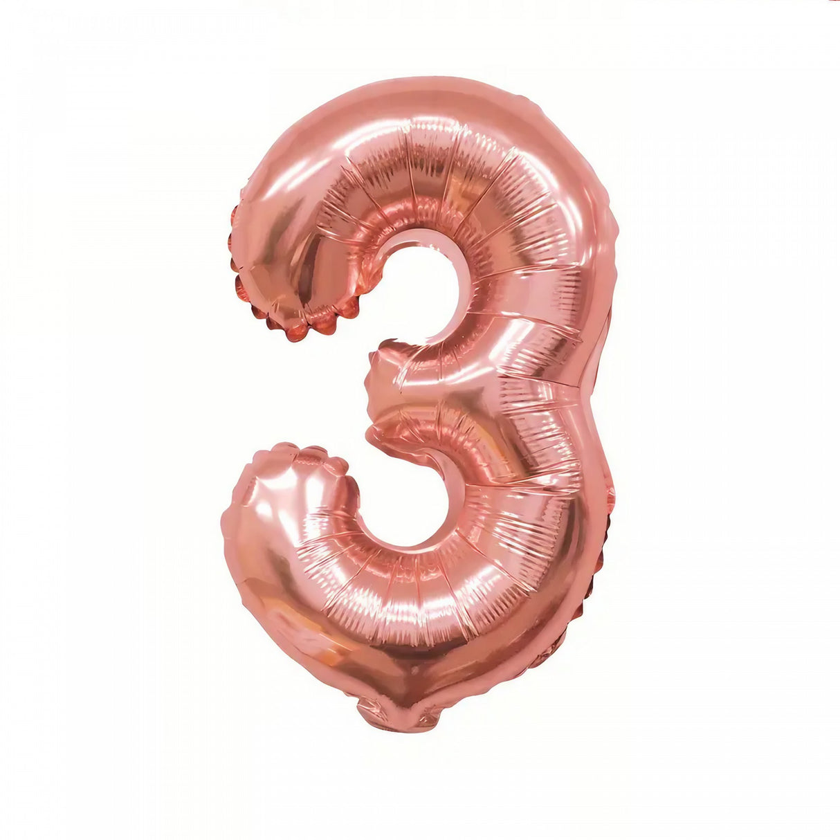Balon din Folie Flippy, Cifra 3, 81 cm, Pentru Aer sau Heliu, Bulk, Roz Auriu