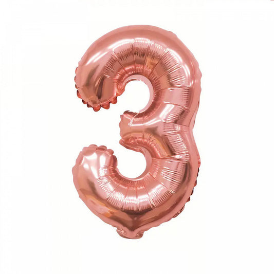Balon din Folie Flippy, Cifra 3, 81 cm, Pentru Aer sau Heliu, Bulk, Roz Auriu