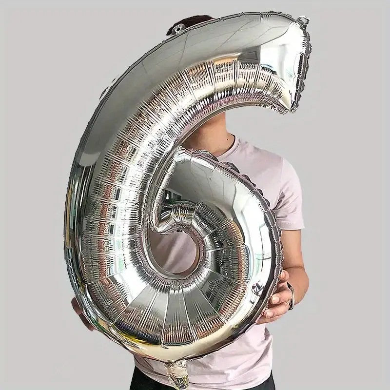 Balon din Folie Flippy, Cifra 6, 81 cm, Pentru Aer sau Heliu, Bulk, Argintiu - vivimall.ro