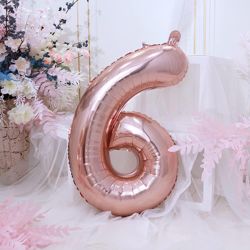 Balon din Folie Vivimall, Cifra 6, 81 cm, Pentru Aer sau Heliu, Bulk, Roz Auriu - vivimall.ro