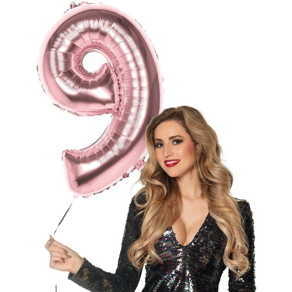 Balon Din Folie Cifra 9, 81 Cm, Pentru Aer Sau Heliu, Bulk, Roz - vivimall.ro