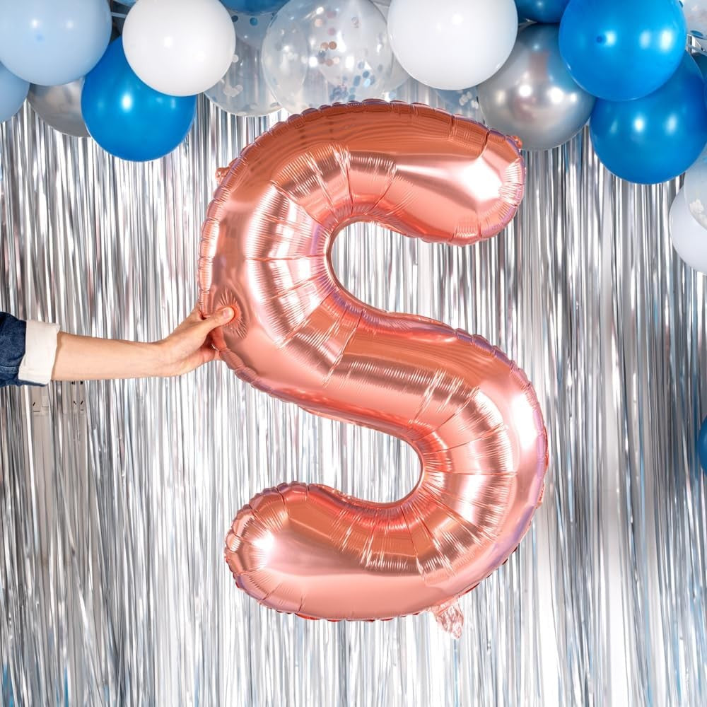 Balon Folie Metalizata Litera S, 100 Cm, Umflati Cu Heliu Sau Aer, Ambalaj Individual, Pai Inclus, Rose Gold - vivimall.ro